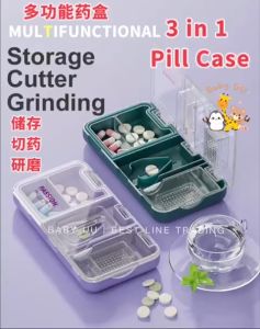 3in1 Multifunctional Mini Travel Portable Pocket Medicine Box Pill Case Kotak Ubat Kecil DenganPemotong多功能迷你便携式药丸存储盒切药研磨