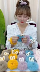 Combo 4 Dây cột tóc buộc tóc lông tai thỏ