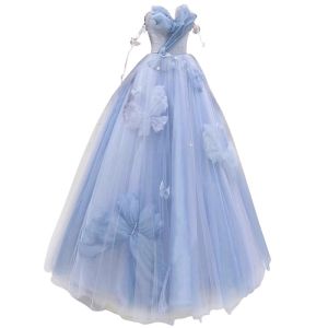 Blue Evening Gown Womens Ball Elegant Luxury High-End Sensation Hostess Vocal Dress Princess Style Beaded mid Waist Long Skirt