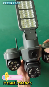 V380 Three Lens AI Solar CCTV Camera and Lighting 2in1 4G/WIFI Outdoor Waterproof IP Camera Full Color Night Vision Auto Tracking Alarm Solar Battery Powered Three PTZ CCTV Camera