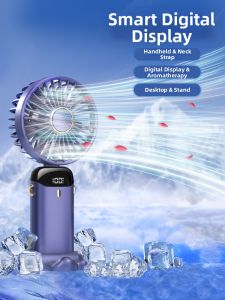 Portable Mini Digital Display Fan Handheld Rechargeable USB Small Electric Fan for Children Students Office Desk Bed 1307