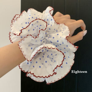 Korean Style White Polka Dot Double Layer Super Large Hair Ties for Women Fashionable Hair Accessories Hair Bands New Model