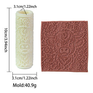 Highland Cow Pattern Rolling Pins Clay Tile Rollers 3D Printed Clay Texture Rollers DIY Floral Pattern Texture Pottery Tools