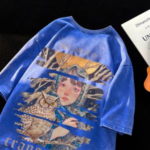 American High Street Fashion Brand Short Sleeve T-shirt Mens Summer Retro Tide Leisure Washed-out Distressed Half Sleeve Niche Style Handsome T-shirt