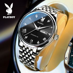 PLAYBOY watch for men waterproof 2025 original imported simple fashion calendar luminous dial stainless steel strap casual business mens watch