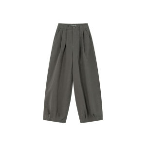 Pleated Loose Pure Color High Waist Slim Fit Wide Leg Casual Pants