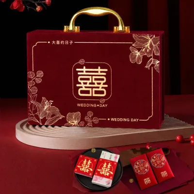 LANGMANXISHI | Hộp Quà Cưới Cao Cấp Màu Đỏ Tía