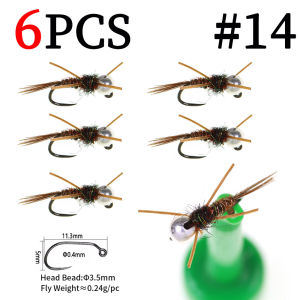6PCS Barbless Jig Stonefly Nymph Fly #14 #16 Rubber Legs Pheasant Tail Bead Head Fast Sink Euro Nymph Trout Bass Fishing Lures