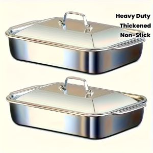 Commercial Stainless Steel Baking Pan with Lid Heavy Duty Non-Stick Cookie Sheet for Oven Stove & Grill