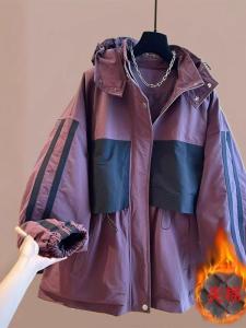 Spring Autumn 2025 Thickened Cotton Jacket Womens Fashionable All-Match Zipper Pocket Long Sleeve Hooded Commute Style Coat