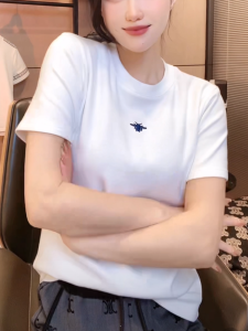 Fashionable Embroidered Short Sleeve T-Shirt Womens Loose Fit round Neck Top Korean Style Cotton Casual Wear Summer 2024