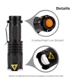 LF 【Ready 】Mini LED Flashlight Dimmable Retractable Torch Lamp Waterproof Black（No battery no charger）
