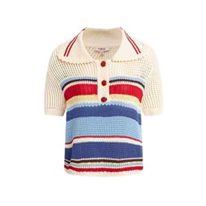 YUEZHONGWEI | Áo thun polo tay ngắn vải lanh lụa băng màu tương phản cổ polo nữ mùa hè ôm vừa vặn thon gọn