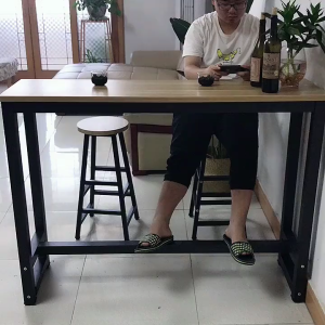 Modern Kitchen Island Table & Breakfast Bar 120cm Long High Table for Small Space Home Kitchen Balcony - White & Black Meja Bar Minimalist