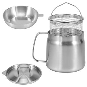 Stainless steel oil filter tank with lid and fine pore filter 1.5L/2L oil storage tank ergonomic handle multi-purpose kitchen to