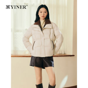 Winter French Style Two-Piece Design Wool Knit Collar Splicing Down Jacket