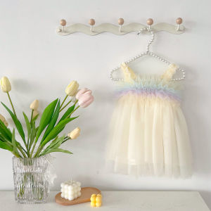 Princess Style Baby Girl Summer Dress Lightweight Rainbow Element Polyester Fiber Birthday Cake Theme One Year Old Gift Dress