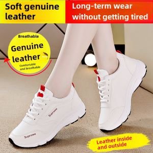 Fashionable Fleece Lined Genuine Leather Running Shoes Womens Sporty Casual Sneakers Breathable Comfortable mid Heel Rubber Sole