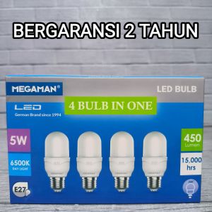 MEGAMAN PAKET ISI 4PCS LAMPU LED BULB STICK 5 WATT 5W 5WATT CAHAYA PUTIH SNI Bohlam Bolam BERGARANSI 2 TAHUN KUALITAS PREMIUM