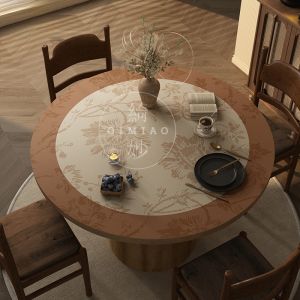 Leather round Table Mat French Style Luxury Sensation Circular Dining Table Cloth PVC Tea Table Pad Ancient Charm Home Textile