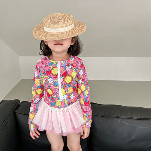 ชุดว่ายน้ำเด็กชุดเดรสผ้ากอซสไตล์ตะวันตกสำหรับเด็กหญิงชุดว่ายน้ำสำหรับเด็กเจ้าหญิงน้อยชุดว่ายน้ำกันแดดแขนยาวสำหรับเด็กหญิงเด็กวัย5-12ขวบ