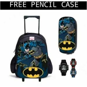 "NIQABIS"Tas Ransel Troli 3in1 Karakter Superhero Ransel Anak Sekolah SD PAUD TK+Jam+Tempat Pensil