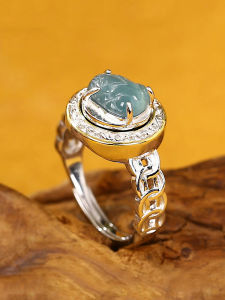 S925 Silver Ladys Ring with Rotating Xi Wang Chinese Style Jade Ring Finger Accessory Luxury Sensation Gift for Girlfriend