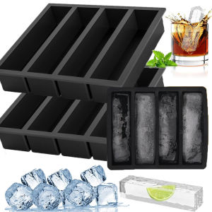 🧊เครื่องมือทำทำน้ำแข็งซิลิโคนแม่พิมพ์ทำน้ำแข็งทรงสี่เหลี่ยม4ช่องถาดน้ำแข็งไฟ LED อุปกรณ์กาแฟอุปกรณ์ในครัวปลอดสารพิษ