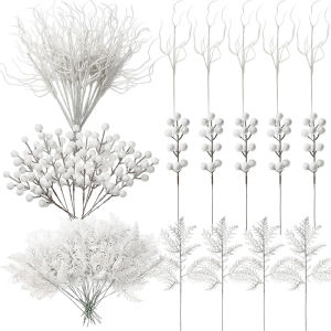 10Pc Glitter Branches Artificial Foam Berry Stalk Pine Needle Branch for Christmas Tree Ornament Home Decor DIY Wreath Supplies