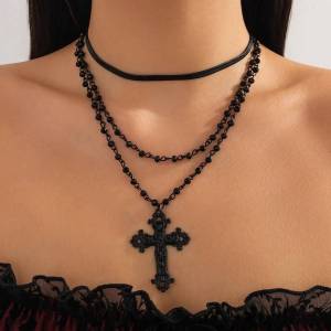Lacteo Neo-Gothic Black Jesus Cross Pendant Necklace for Women Punk Vintage Daily Party Accessories Fashion Charm Jewelry Gifts
