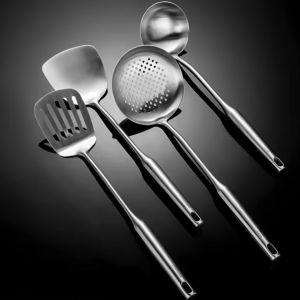 Stainless Steel Wok Spatula Soup Ladle Skimmer 15inch Cooking Utensils Long Handle Spatula Kitchen Utensils Anti-scald