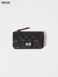 Classic Small Square Diamond Patterned Multi-Card Wallet Portable Keychain Coin Purse Leather Goods for Young Women