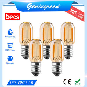 5 Packs E12 E14 Mini LED Light Bulbs 1W Vintage Edison Tube Bulbs 10 Watt Equivalent Warm White Night Bulbs 220V Decorative Salt Lamp Bulb 90% energy efficient