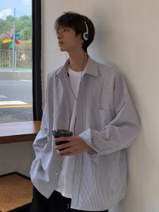 Youth Feel Wear Blue Stripes Long Sleeves Shirt Mens 2024 Spring New Arrival Japanese Leisure Shirt Couple Coat
