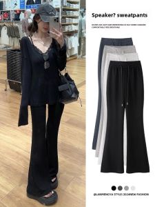 145 Small Black Weila Sports Pants Female Spring and Autumn 150 High Waist Slim Flare Pants Casual American Sweatpants
