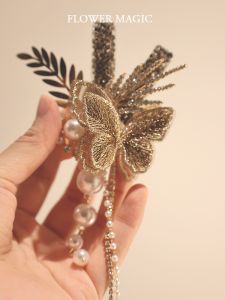 Exquisite Heavy Work High End Butterfly Pearl Tassel Chain Wedding Celebration Supplies Crystal Shining Chest Flower for Bride Groom And VIP Guests