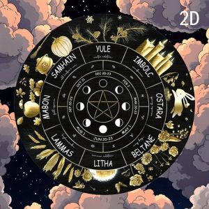 Potdemiel | 1pc 2D Flat Celtic Festival Wheel Wall Art 78x78 Inch Biển Hiệu Kim Loại Nhôm Tròn Có Biểu Tượng Theo Mùa Phức Tạp (Samhain Y)