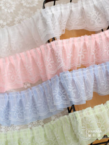 ผ้าปะการังลูกไม้สีชมพูสองชั้นกว้าง 6 ซม. ไม่มีความยืดหยุ่น สำหรับทำเสื้อผ้าตุ๊กตาชีฟอง DIY ทำมือ วัสดุตกแต่ง