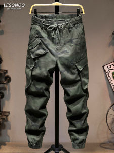 LIANSENNIAO | Camouflage Utility Pants for Men Multifunction Pockets Elastic Waist Cuff