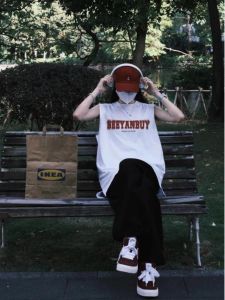 บริสุทธิ์ ผ้าฝ้าย แขนกุด เสื้อกล้าม ผู้หญิง หลวม ชุดบาสเก็ตบอลคอห้อยสไตล์ ฤดูร้อน แจ๊กเก็ตความยาวปานกลาง ลำลอง สวมใส่