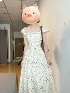 Xzy/Xin Zhengyan Plus Size Ladies Stylish Polka Dot Short Sleeve Dress Female Summer French Minority Elegant Slimming Dress