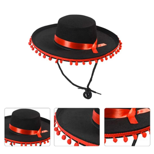 Mexican Wide-Brim Hat Felt Hat Halloween Hat Ballroom Performance Hat with Red Pom-pom