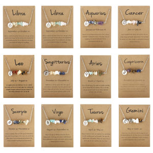 Cross-Border New Design Original Stone Necklace Stainless Steel Pendant Necklace 12 Zodiac Stones Combination Childrens Accessory