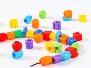 Mumystation Mainan Meronce Manik Manik-Manik Tali Primer Beads Mainan Edukasi Montessori Gelang Bentuk Geometris