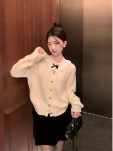 Christmas Lace Collar Knitted Sweater Womens Autumn Winter New Year Design Soft Spring Early Spring Fashion Korean Style Regular Fit