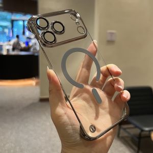 เคสใสแม่เหล็กไร้ขอบหรูหราสำหรับ iPhone 17 Air 16 15 14 13 Pro Max รองรับ Magsafe ชาร์จไร้สาย ป้องกันการกระแทก