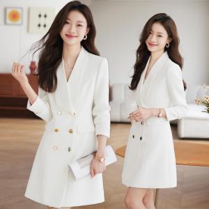 Elegant White Professional Suit Dress Womens Spring Autumn New Style High-End Feel Host Formal Suit Dress Long Sleeve