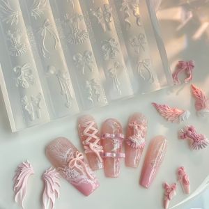 1 Pc Cute Silicone Nail Art Original Mold Wings Ballet Bowknot Cherry Creative 3D Nail Decoration Transparent Template Mold