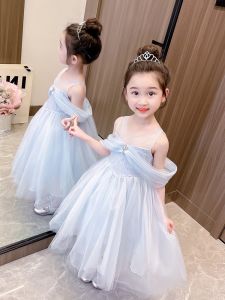 Elsa Style Exposed Shoulder Princess Dress