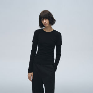 เสื้อยืดแขนยาวผู้หญิง Jinniz ทรงสลิมฟิต ผ้าขนสัตว์ ทรงปกติ คอกลม แขนยาว ฤดูใบไม้ร่วง/ฤดูหนาว เสื้อชั้นใน